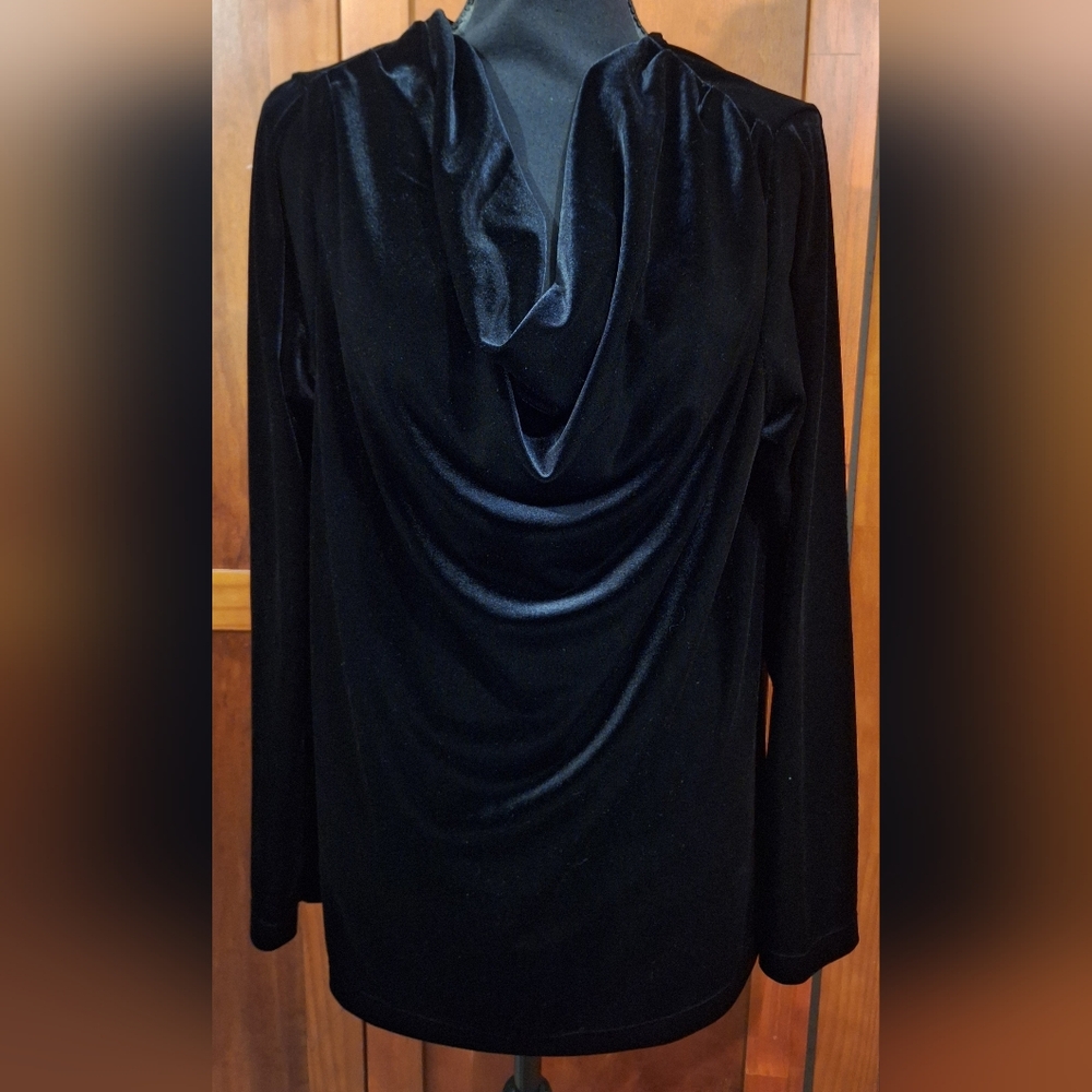🐈⬛SUSAN GRAVER black velour blouse. Size L - Picture 1 of 6